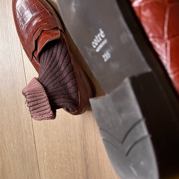Maroon sock Penny Loafers alligator style leather chunky heel classic slip on - Picture 10 of 16